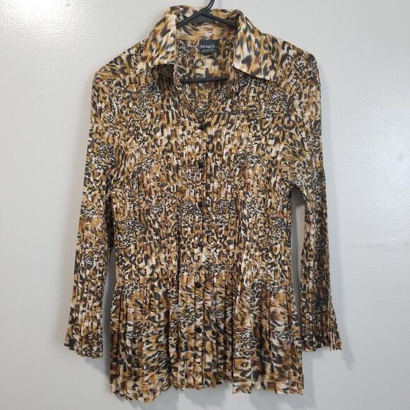 Mini Pleats Magic Scarf Blouse Pleated Retro Polyester Top - Picture 1 of 6